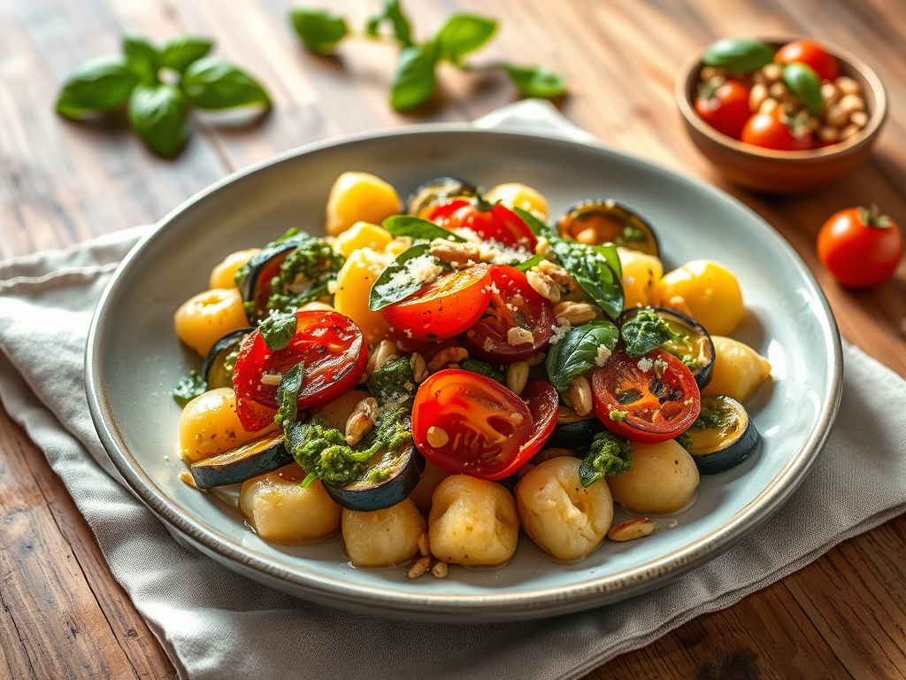 Pesto Gnocchi with Roasted Veggies & Toasted Pine&nbsp;Nuts