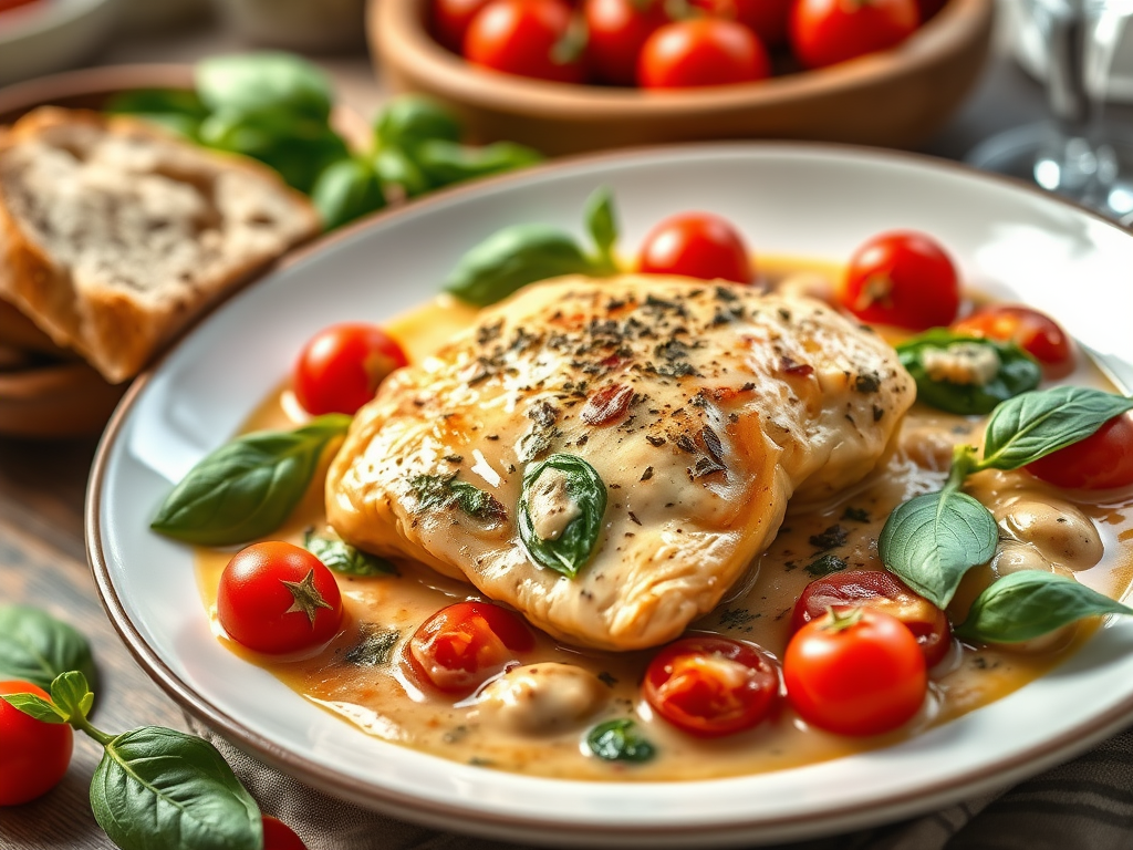 Creamy Tuscan Chicken with Baby Spinach & Cherry&nbsp;Tomatoes