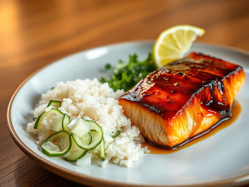 Miso Glazed Salmon with Steamed Rice & Cucumber&nbsp;Salad