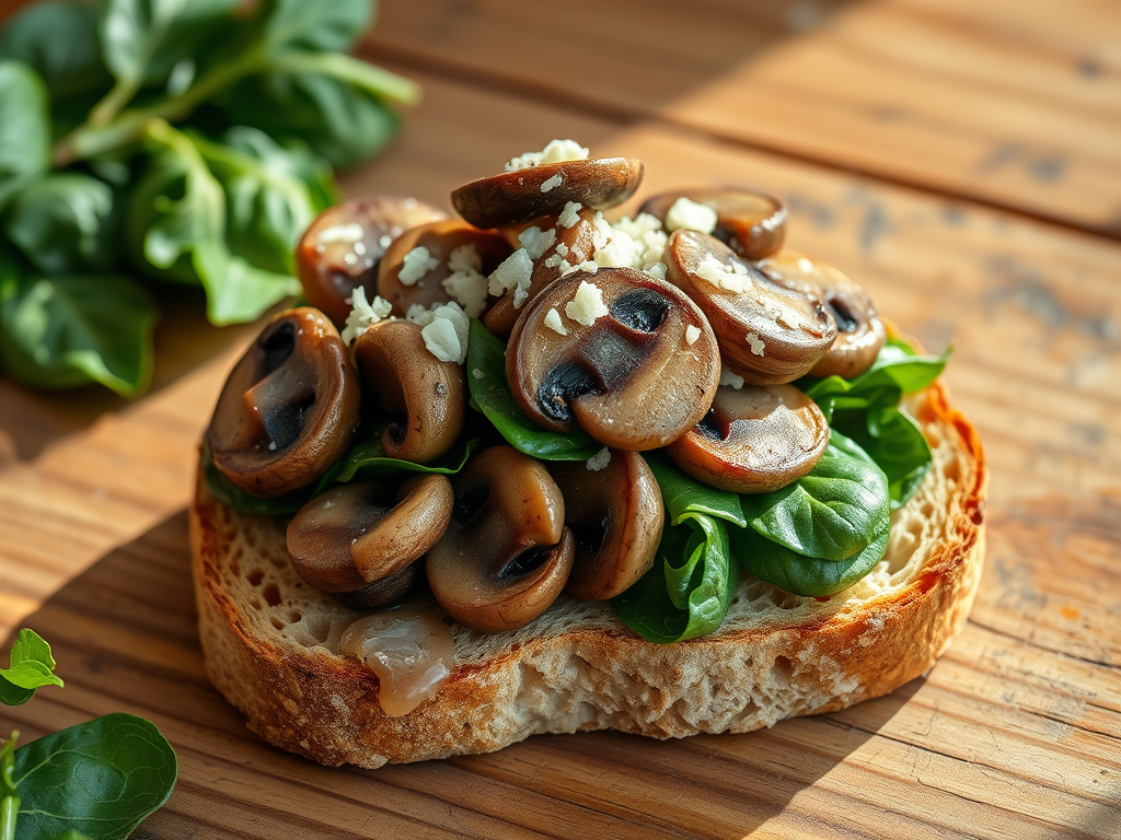 Garlic Mushroom Toast with Wilted&nbsp;Greens