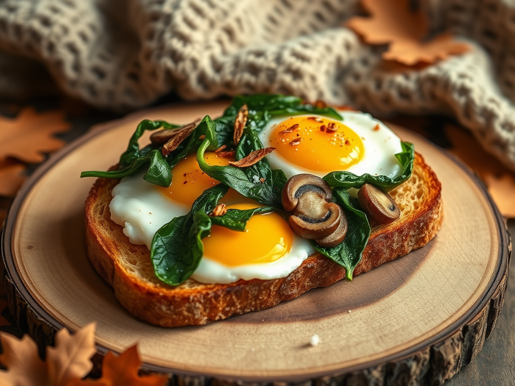 Quick Fried Eggs on Toast with Spinach &&nbsp;Mushrooms