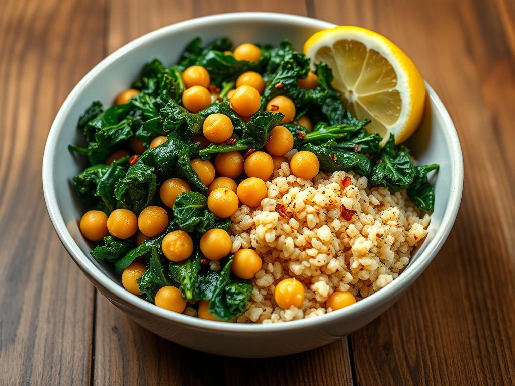 Garlic & Lemon Sautéed Kale with Chickpeas and&nbsp;Quinoa