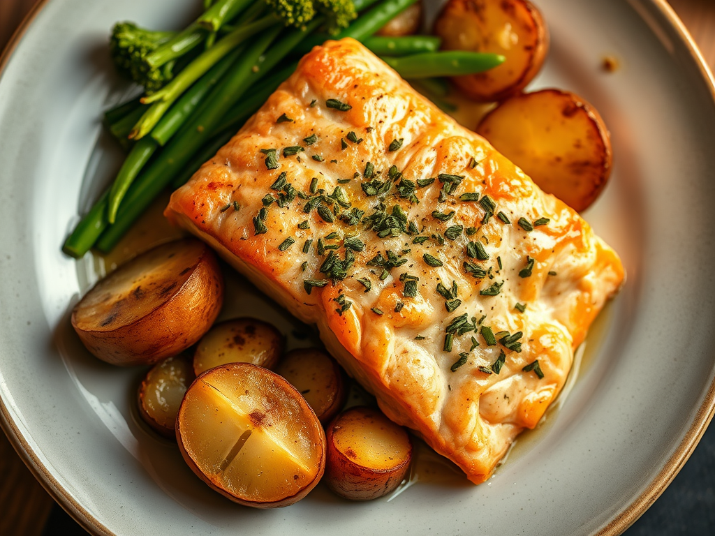 Herbed Salmon Roast with Crispy Potatoes &&nbsp;Greens