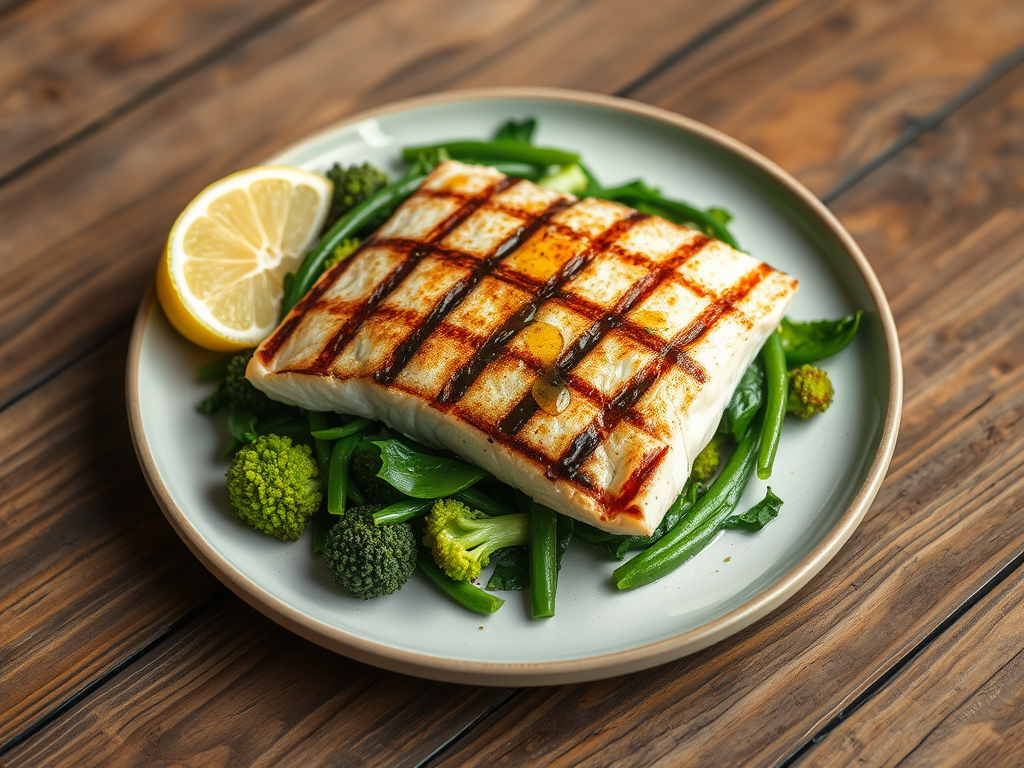 Grilled Barramundi with Steamed Greens & Lemon&nbsp;Drizzle