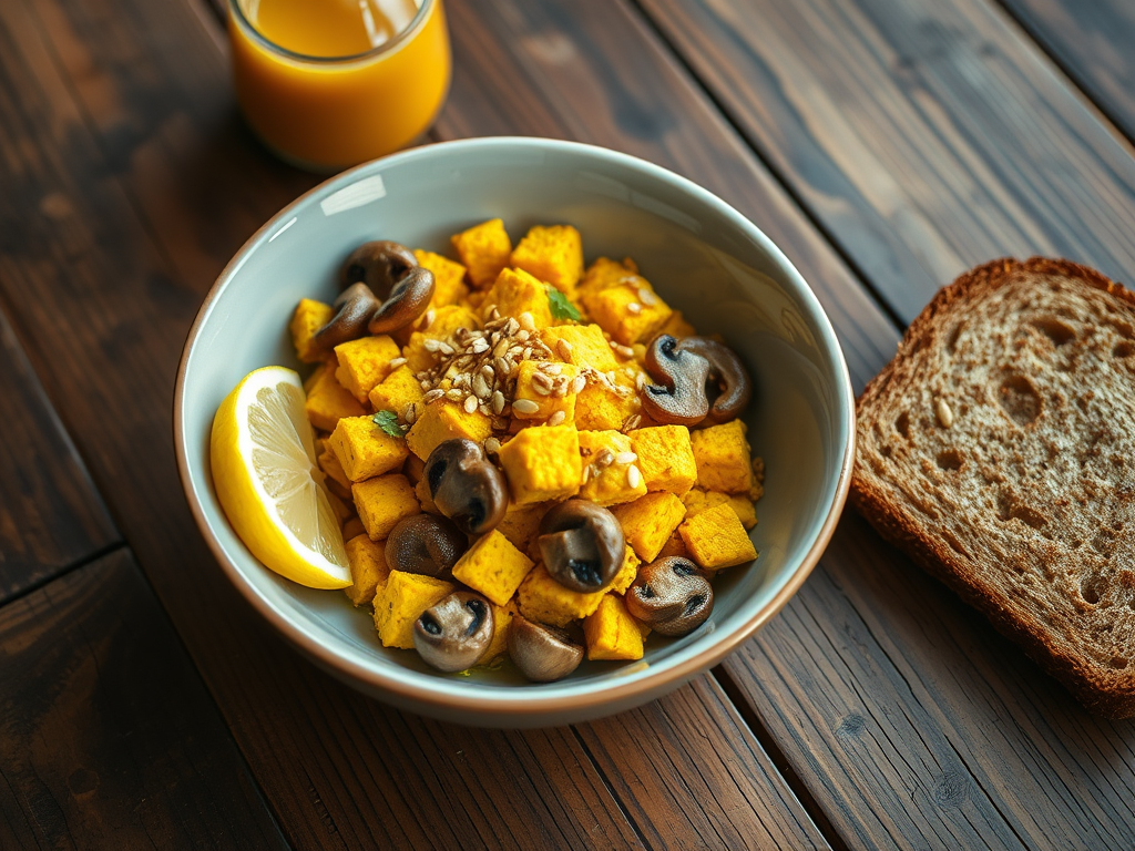 Turmeric Tofu Scramble with Mushrooms & Toasted&nbsp;Seeds
