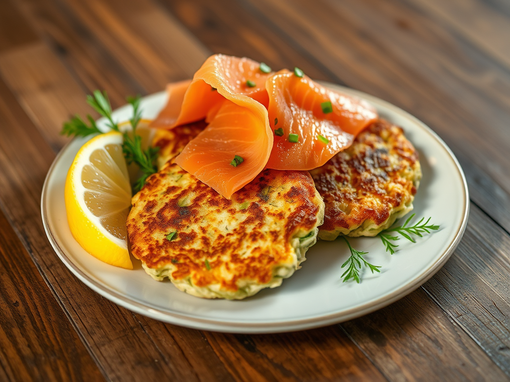Zucchini & Cottage Cheese Fritters with Smoked&nbsp;Salmon