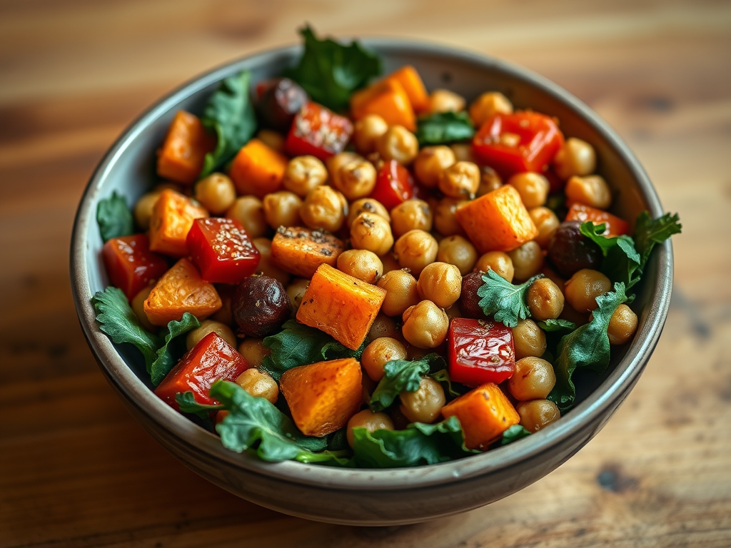 Roasted Sweet Potato, Capsicum & Chickpeas with Wilted&nbsp;Kale
