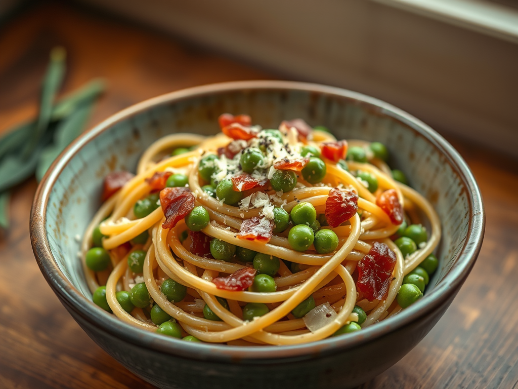 Lighter Carbonara for One (with Peas & Wholemeal&nbsp;Spaghetti)