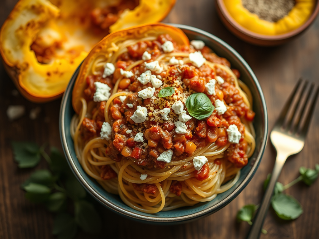 Spaghetti Squash with Tomato Lentil Sauce (Serves&nbsp;1)