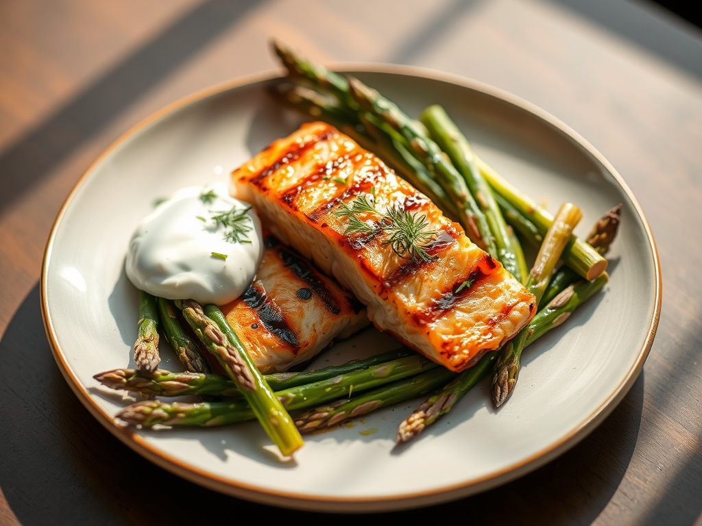 Grilled Salmon with Asparagus & Lemon-Dill Yogurt (Single&nbsp;Serve)