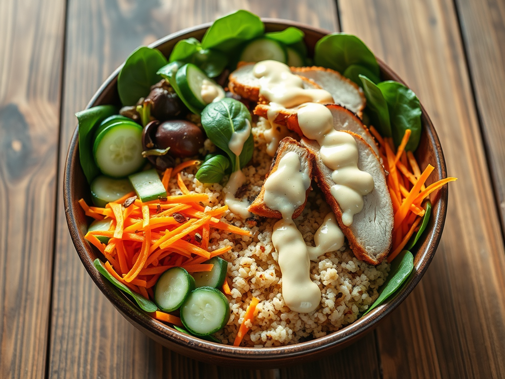 Chicken & Spinach Quinoa Bowl with Lemon-Tahini Dressing for&nbsp;One