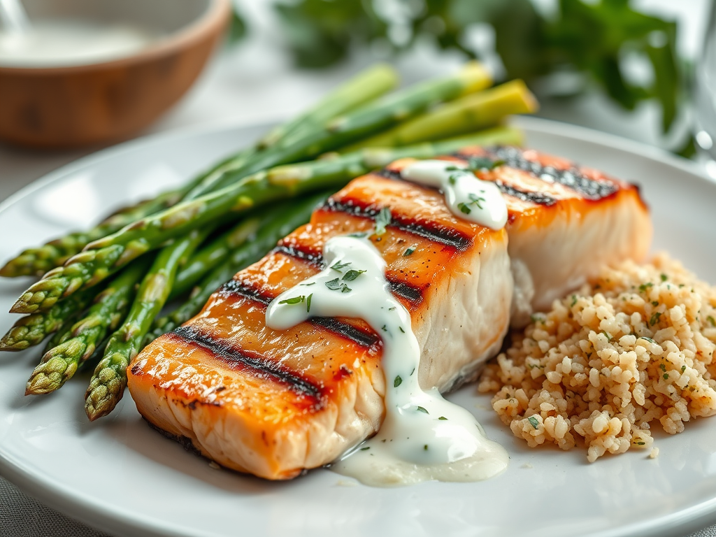 Grilled Salmon with Herb Yoghurt Sauce (Single&nbsp;Serve)