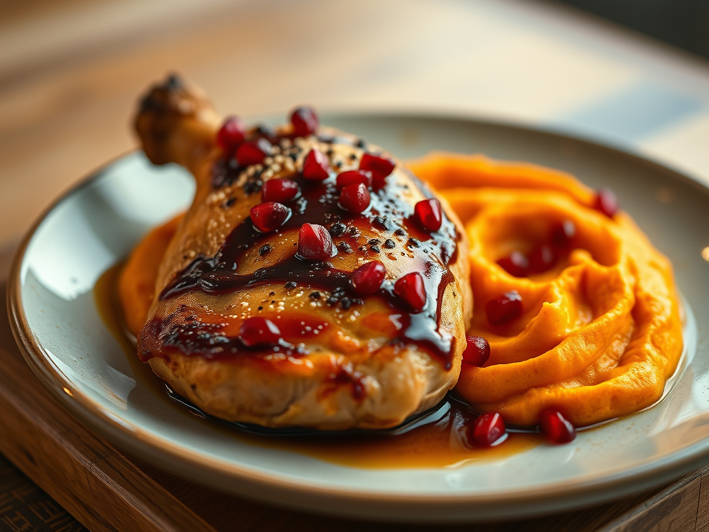 Roast Chicken with Pomegranate Glaze & Sweet Potato Mash for&nbsp;One