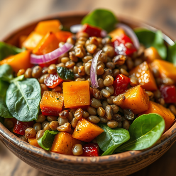 Lentil & Roast Veggie Salad — A Warm, Satisfying Power Lunch for&nbsp;One