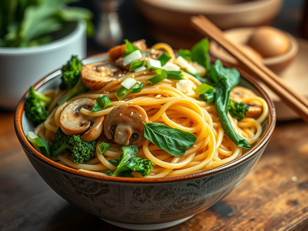 Garlic Mushroom & Greens Noodles for&nbsp;One