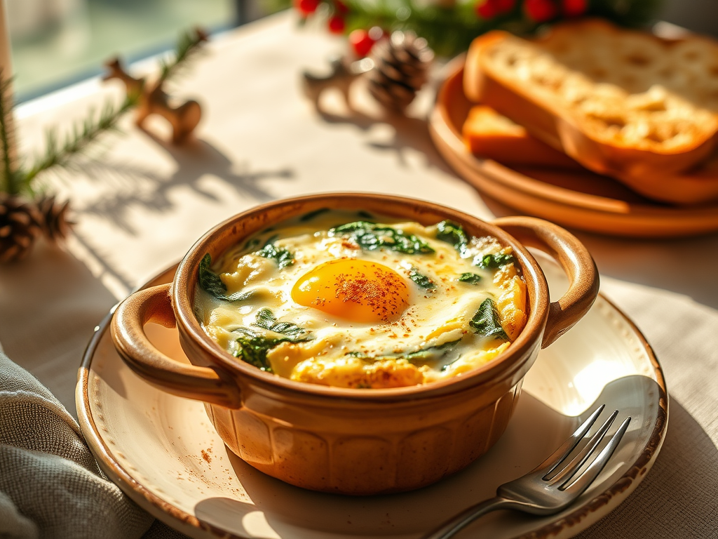 Advent Calendar Day 18 – Cheesy Spinach & Nutmeg Baked Eggs (Cosy Brunch&nbsp;Energy)