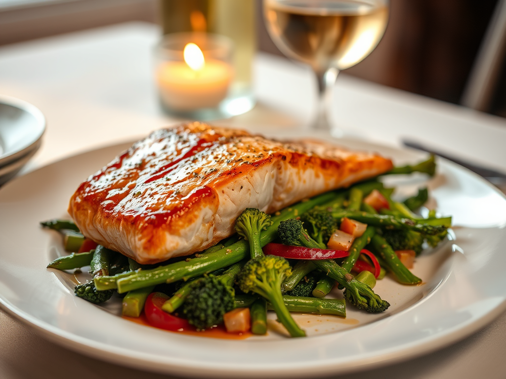 Crispy Skin Salmon with Honey-Mustard Glaze & Greens (for One or&nbsp;Two)