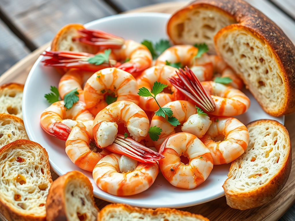 Garlic Prawn Summer Plate with Crusty Bread (Easy Summer Seafood&nbsp;Dinner)