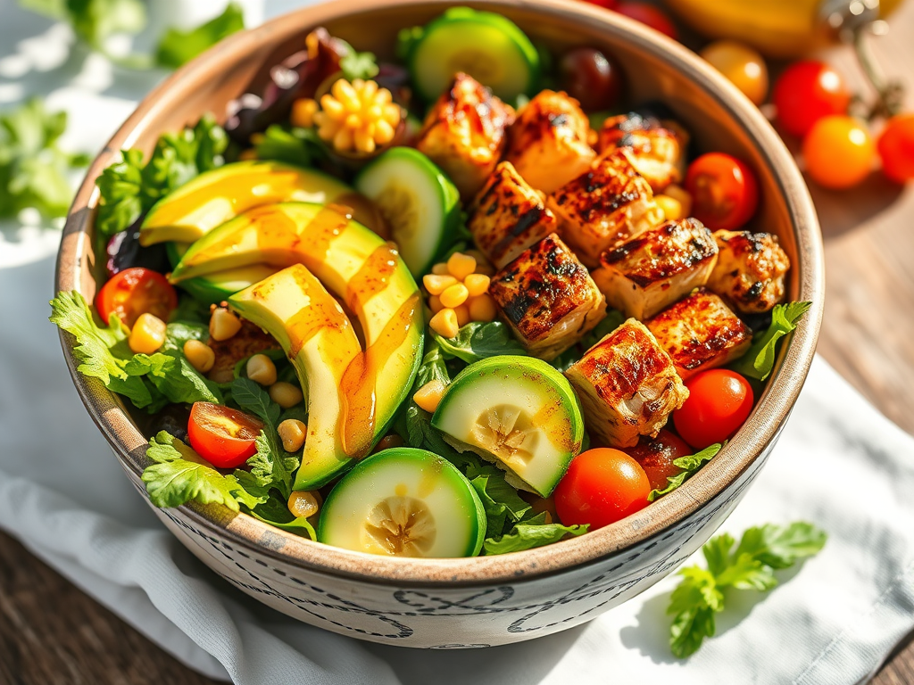 Hot Honey Chicken & Avocado Summer Bowl (Sweet & Spicy Summer&nbsp;Dinner)