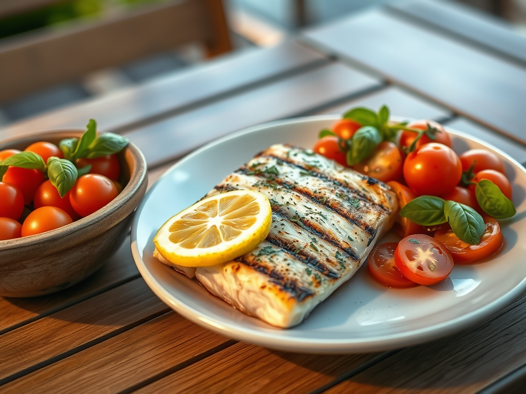 Lemon & Herb Grilled Fish with Tomato Salad (Easy Summer Fish&nbsp;Dinner)