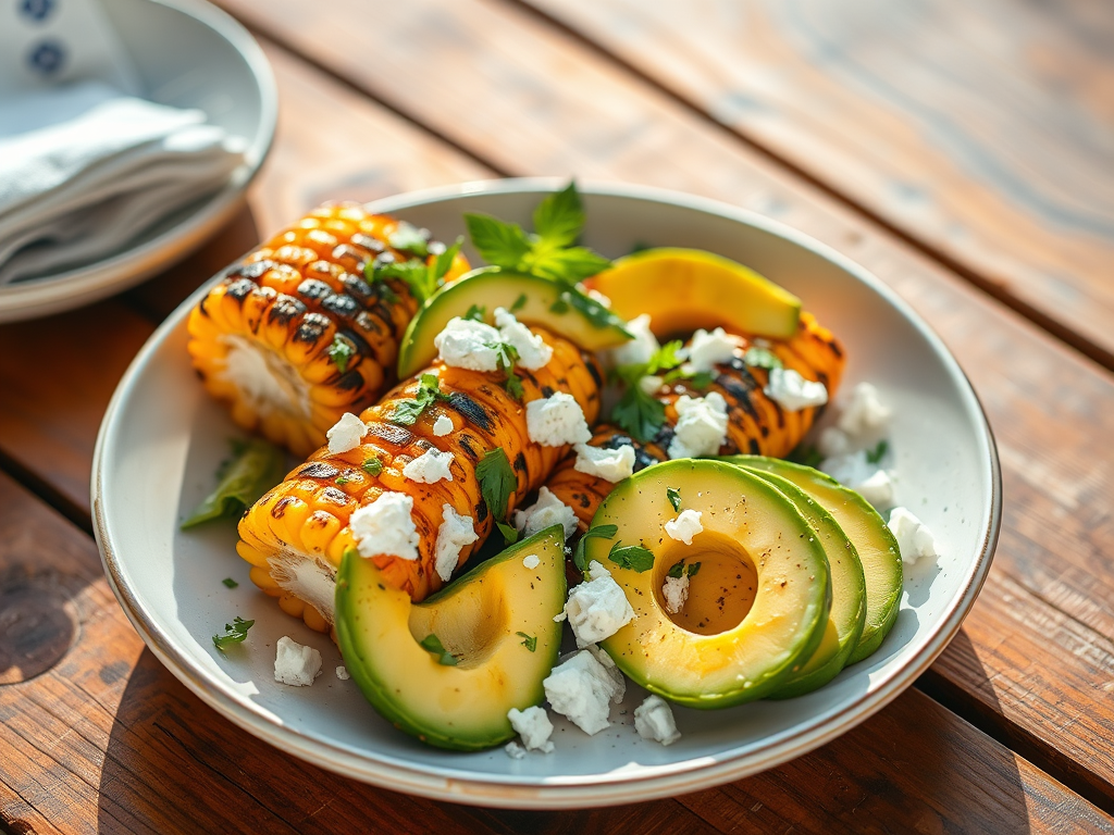 Grilled Corn, Avocado & Feta Summer Plate (Easy BBQ Veg&nbsp;Dinner)