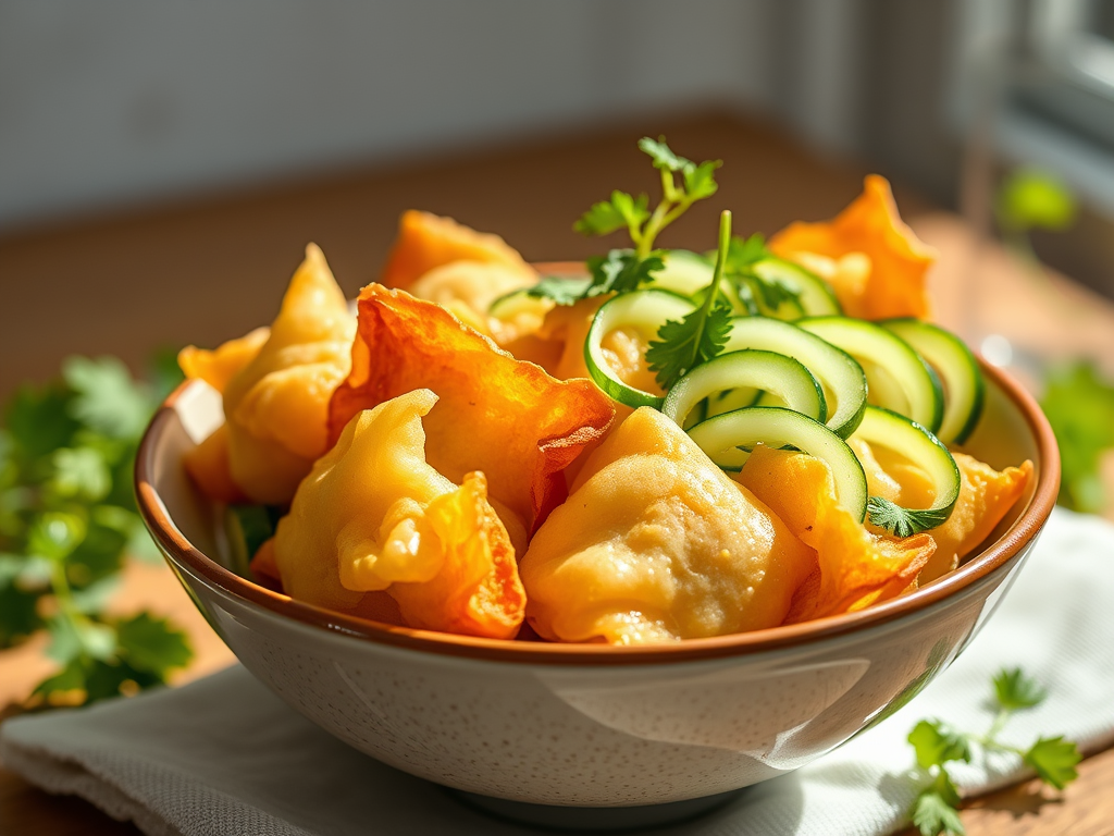 Crispy Dumpling & Cucumber Summer Salad (Easy Summer Dinner&nbsp;Bowl)