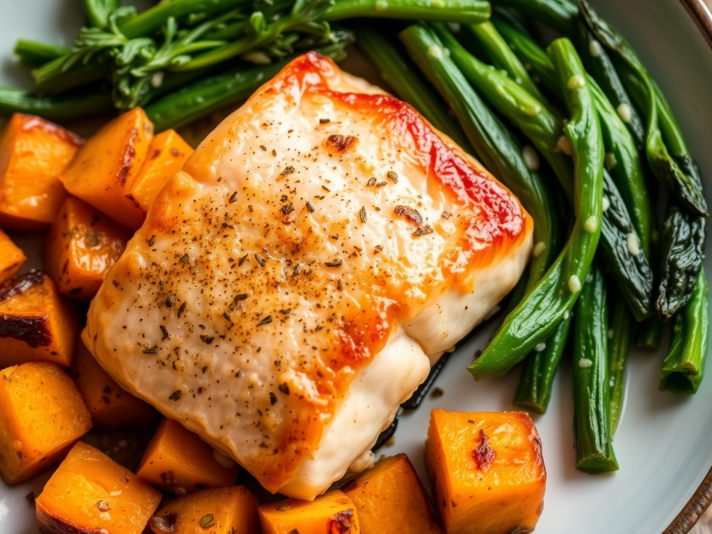 Baked Salmon with Sweet Potato & Garlic Greens (Single&nbsp;Serve)