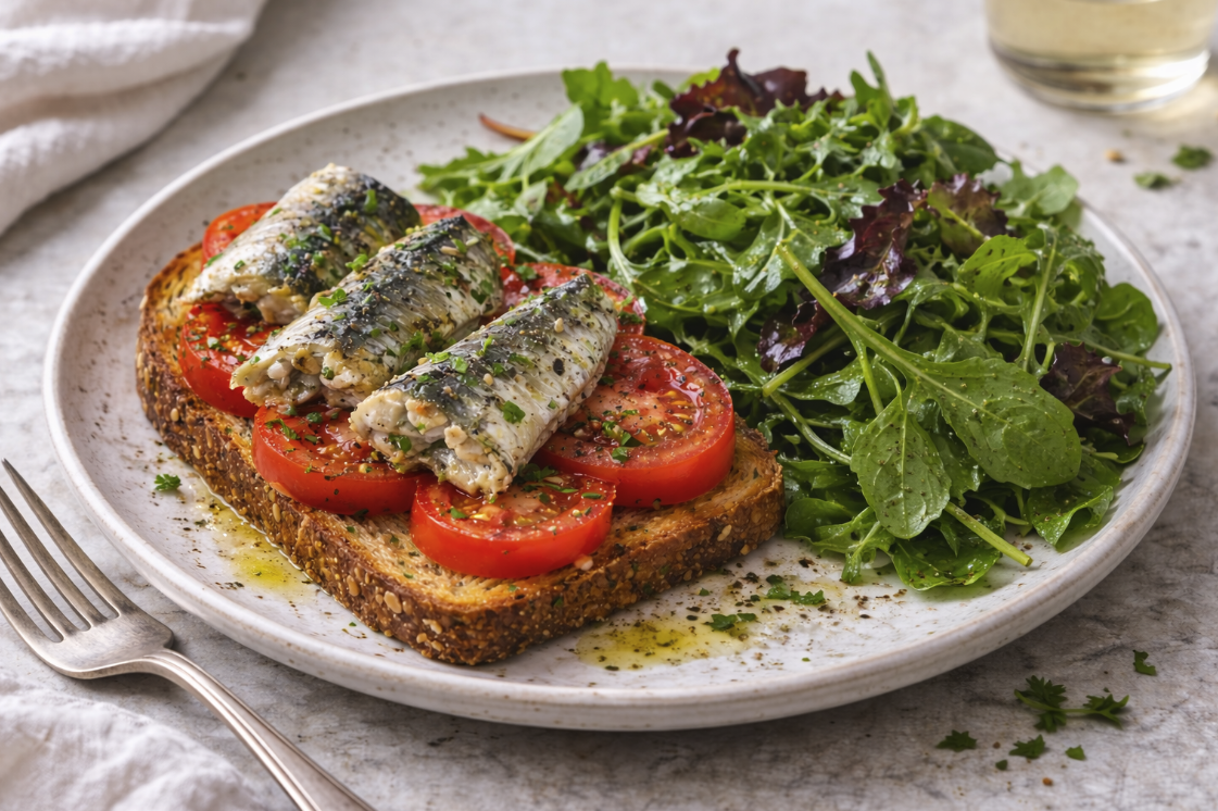 Sardine & Tomato Toast with Leafy Side Salad (Single&nbsp;Serve)
