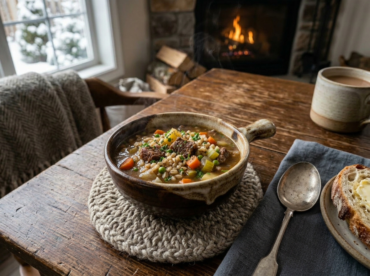 Beef, Barley & Vegetable Winter Soup (For One)