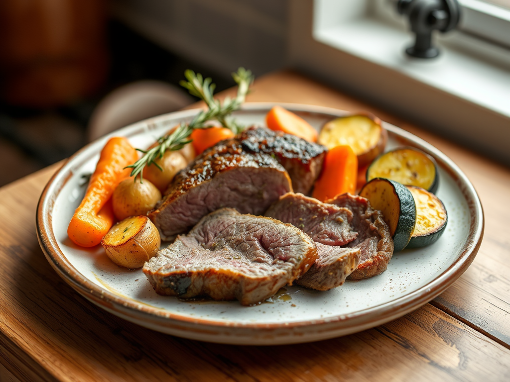 Garlic & Rosemary Lamb Rump with Roasted Veg