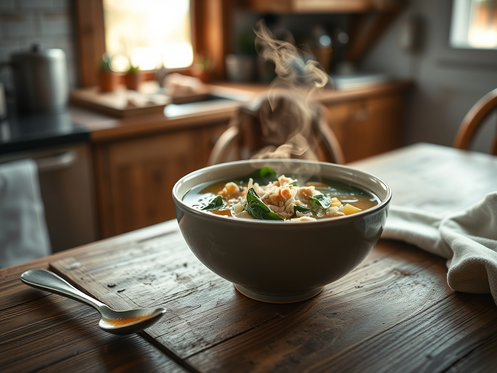 Ginger Chicken & Spinach Immune Soup (Healthy Winter Soup for One)