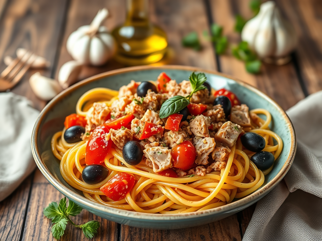 One-Pan Tomato, Tuna & Olive Pasta (Mediterranean Classic for One)