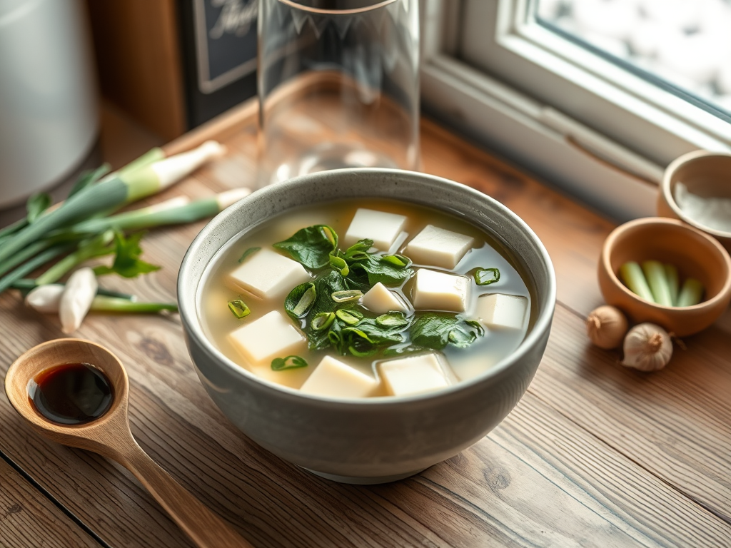 Miso, Tofu & Greens Immunity Bowl (Healthy Winter Soup for One)