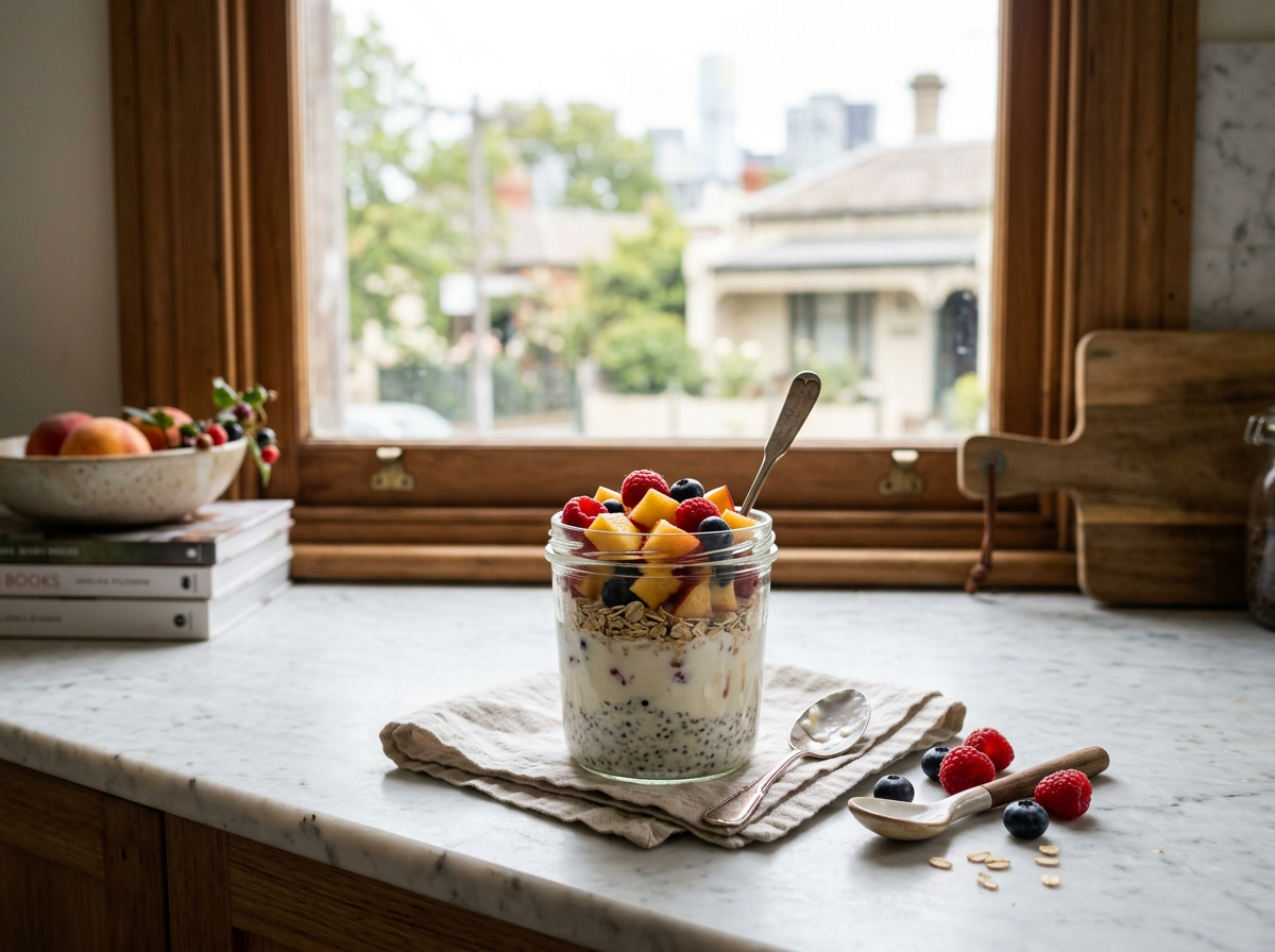 Peach Berry Chia Breakfast Pot for One | Easy Healthy Breakfast